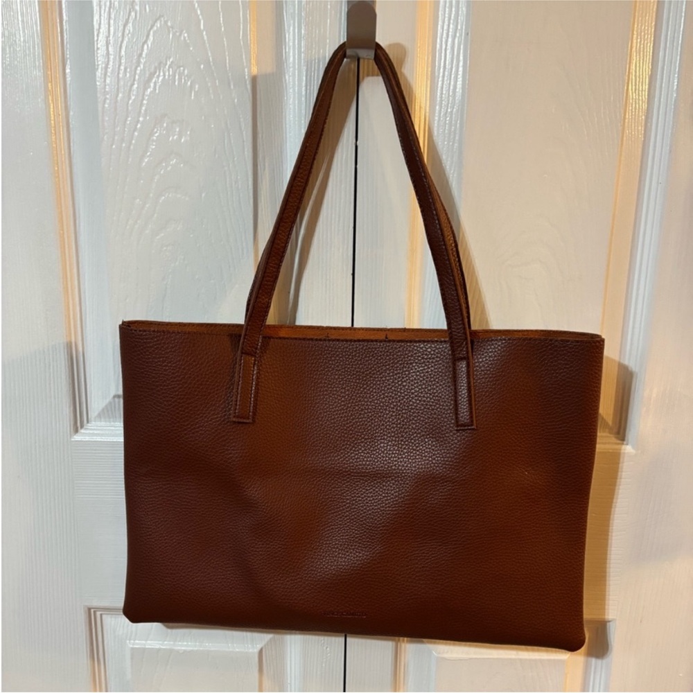 VINCE CAMUTO Pebble All Leather Tote bag Purse Brown/Black - Picture 2 of 9